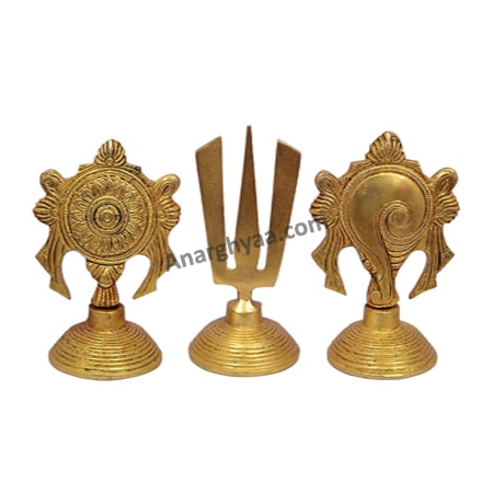 brass Shanka Chakra Nama stand, brass Iyangar stand, Brass puja items, online spiritual store, anarghyaa.com